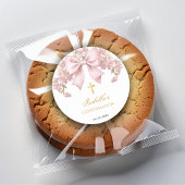 Girl Confirmation Pink Bow Faux Gold Cross Floral ラウンドシール