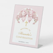 Girl Confirmation Welcome Pink Bow Floral Arch  台座サイン (正面)