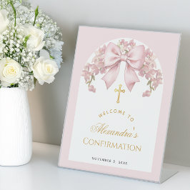 Girl Confirmation Welcome Pink Bow Floral Arch  台座サイン
