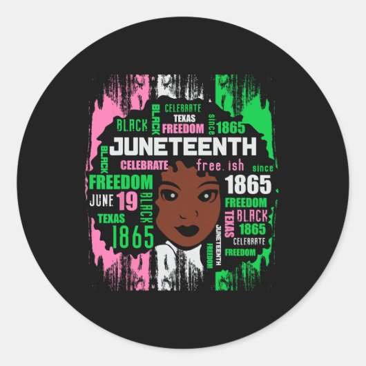 Girl Cute Aka Junefuth Tee Black History America ラウンドシール (正面)