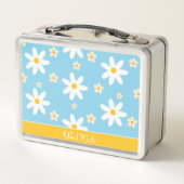 Girl Cute Blue yellow daisies Kids Back to school メタルランチボックス (裏面)