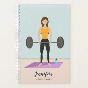 Girl Deadlifting & Personalizable名前フィットネス プランナー手帳