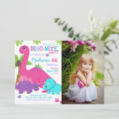 Girl Dinosaur Birthday Photo Invitation Dino Party 招待状 (スタンド正面)