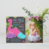 Girl Dinosaur Photo Birthday Invitation Dino Party 招待状 (スタンド正面)