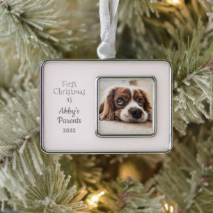 Girl Dog Parent's 1stクリスマスフォトパーソナライズされたー シルバープレートフレームオーナメント
