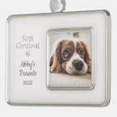 Girl Dog Parent's 1stクリスマスフォトパーソナライズされたー シルバープレートフレームオーナメント (左)