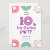 Girl donut 10th Birthday Party Invitation 招待状 (正面/裏面)
