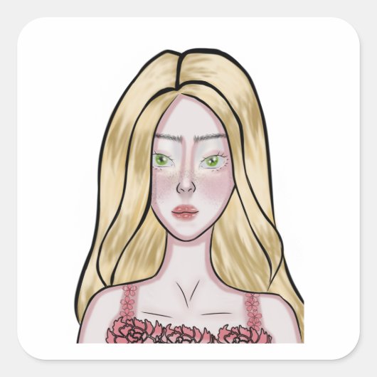Girl Drawing スクエアシール (正面)