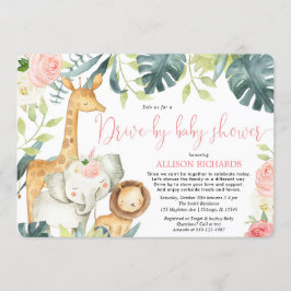 Girl Drive-by baby shower safari動物 招待状