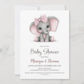 Girl Elephant Baby Shower Invitation 招待状 (正面)