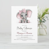 Girl Elephant Baby Shower Invitation 招待状 (スタンド正面)