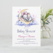 Girl Elephant Moon Baby Shower 招待状 (スタンド正面)