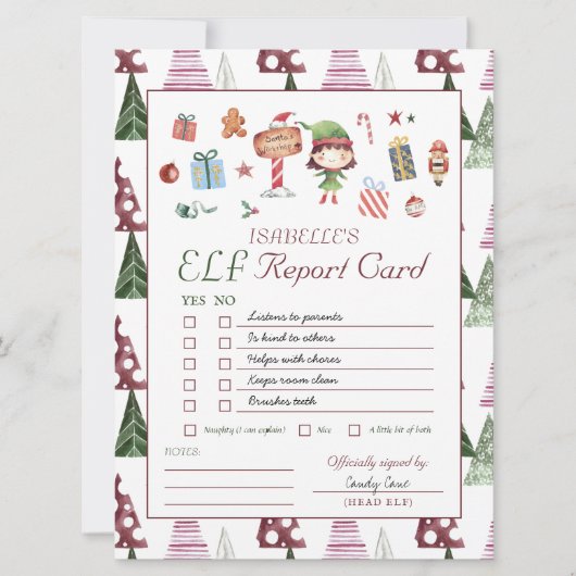 Girl Elf | 子供用のクリスマス エルフ レポートカード (正面)