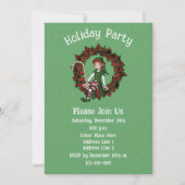 Girl Elf Poinsettia Wreath Christmas Holiday 招待状 (正面)