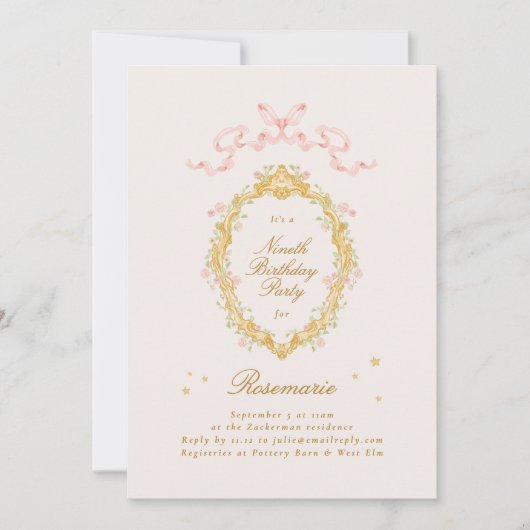 Girl Fairytale Princess Bow Pink Birthday Party 招待状 (正面)