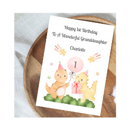 Girl First Birthday Balloon Dinosaurs Card カード