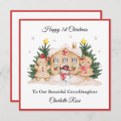 Girl First Christmas Gingerbread Snowman Card シーズンカード (正面/裏面)