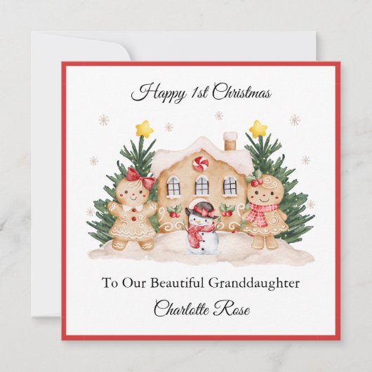 Girl First Christmas Gingerbread Snowman Card シーズンカード (正面)