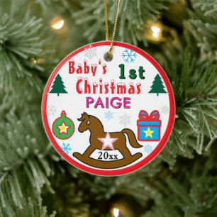 Girl First Christmas Rocking Horse 画像を挿入 セラミックオーナメント