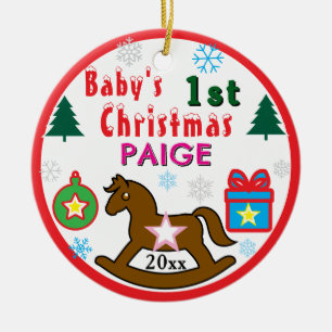 Girl First Christmas Rocking Horse 画像を挿入 セラミックオーナメント