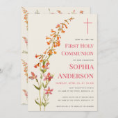 Girl First Communion Floral Watercolor Wildflowers 招待状 (正面/裏面)