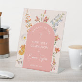 Girl First Communion Pink Arch Floral Wildflowers 台座サイン (インサイチュ)