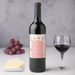 Girl First Communion Pink Arch Wildflowers Floral  ワインラベル