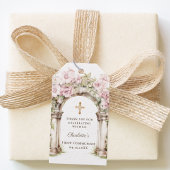 Girl First Communion Pink Florals Arch Cross ギフトタグ