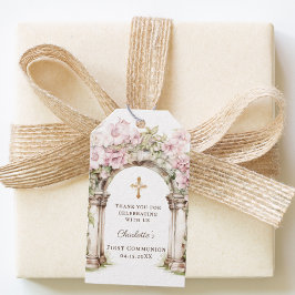 Girl First Communion Pink Florals Arch Cross ギフトタグ