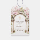 Girl First Communion Pink Florals Arch Cross ギフトタグ (正面)
