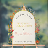 Girl First Communion Wildflowers Gold Arch Welcome アクリルサイン (ニュートラル)