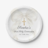 Girl First Holy Communion Bow Paper Plate ペーパープレート (正面)