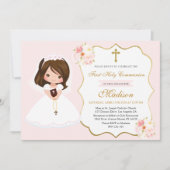 Girl First Holy Communion Invitation Elegant Cute 招待状 (正面)