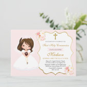 Girl First Holy Communion Invitation Elegant Cute 招待状 (スタンド正面)