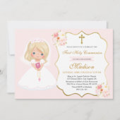Girl First Holy Communion Invitation Soft Pink 招待状 (正面)