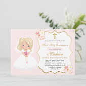 Girl First Holy Communion Invitation Soft Pink 招待状 (スタンド正面)