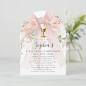Girl First Holy Communion Pink Bow Roses Arch 招待状 (スタンド正面)