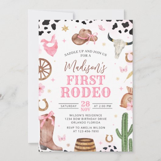 Girl First Rodeo Birthday Invitation 招待状 (正面)