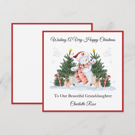 Girl First Second Third Christmas Snowman Card シーズンカード (正面/裏面)