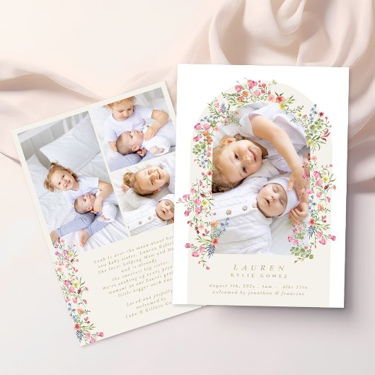 girl floral arch 4 photo custom text baby birth 案内状
