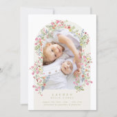 girl floral arch 4 photo custom text baby birth 案内状 (正面)