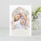 girl floral arch 4 photo custom text baby birth 案内状 (スタンド正面)