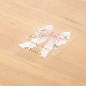 Girl Floral Bow First Holy Communion アクリル招待状 (レイダウン)