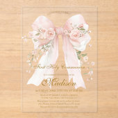 Girl Floral Bow First Holy Communion アクリル招待状 (正面)