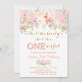 Girl Floral Isn't She Onederful 1st Birthday 招待状 (正面)