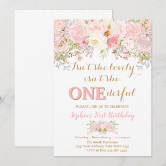 Girl Floral Isn't She Onederful 1st Birthday 招待状