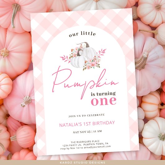 Girl Floral Our Little Pumpkin 1st Birthday Party 招待状