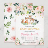 Girl Floral Woodland Baby Shower 招待状 (正面/裏面)