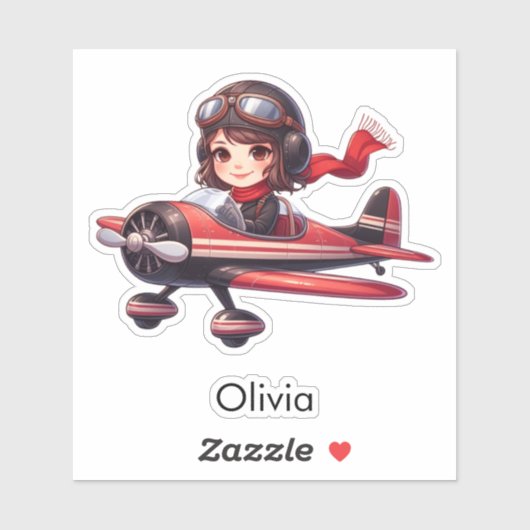 Girl Flying Airplane cute cartoon Personalized シール (シート)