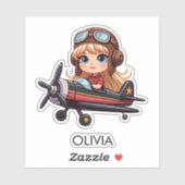 Girl Flying Airplane cute cartoon Personalized シール (シート)